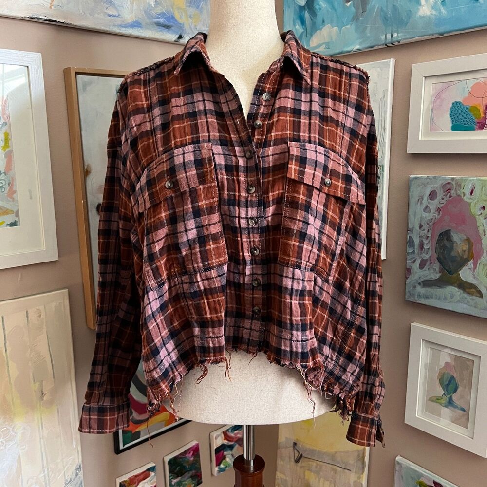 Pilcro Indie 90s Style Grunge Plaid Frayed Hem Button Down Size M Casual Western